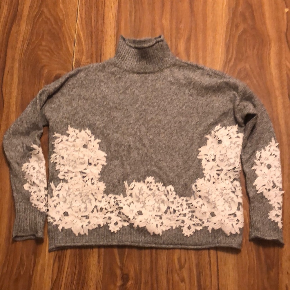 Mock Neck Sweater with Lace Appliqué